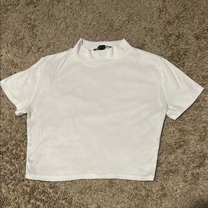 Forever 21 White Crop T-Shirt with Mandarin Collar